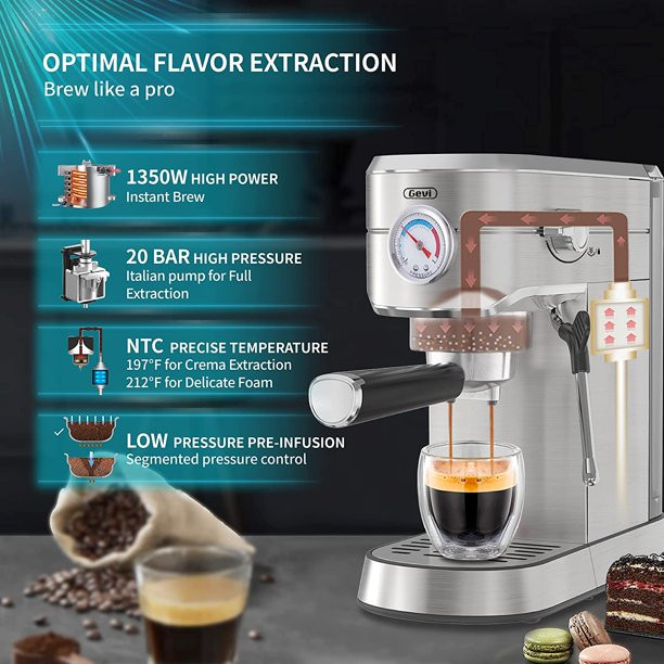 Gevi 20 Bar. Stainless Steel Espresso Machine