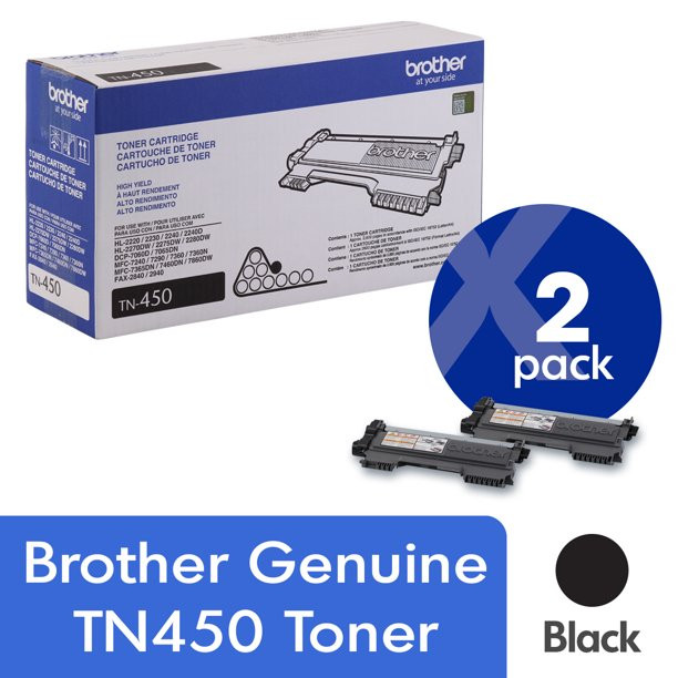 Brother Genuine High Yield Toner Cartridges. TN450. Replacement Black Toner Two Pack