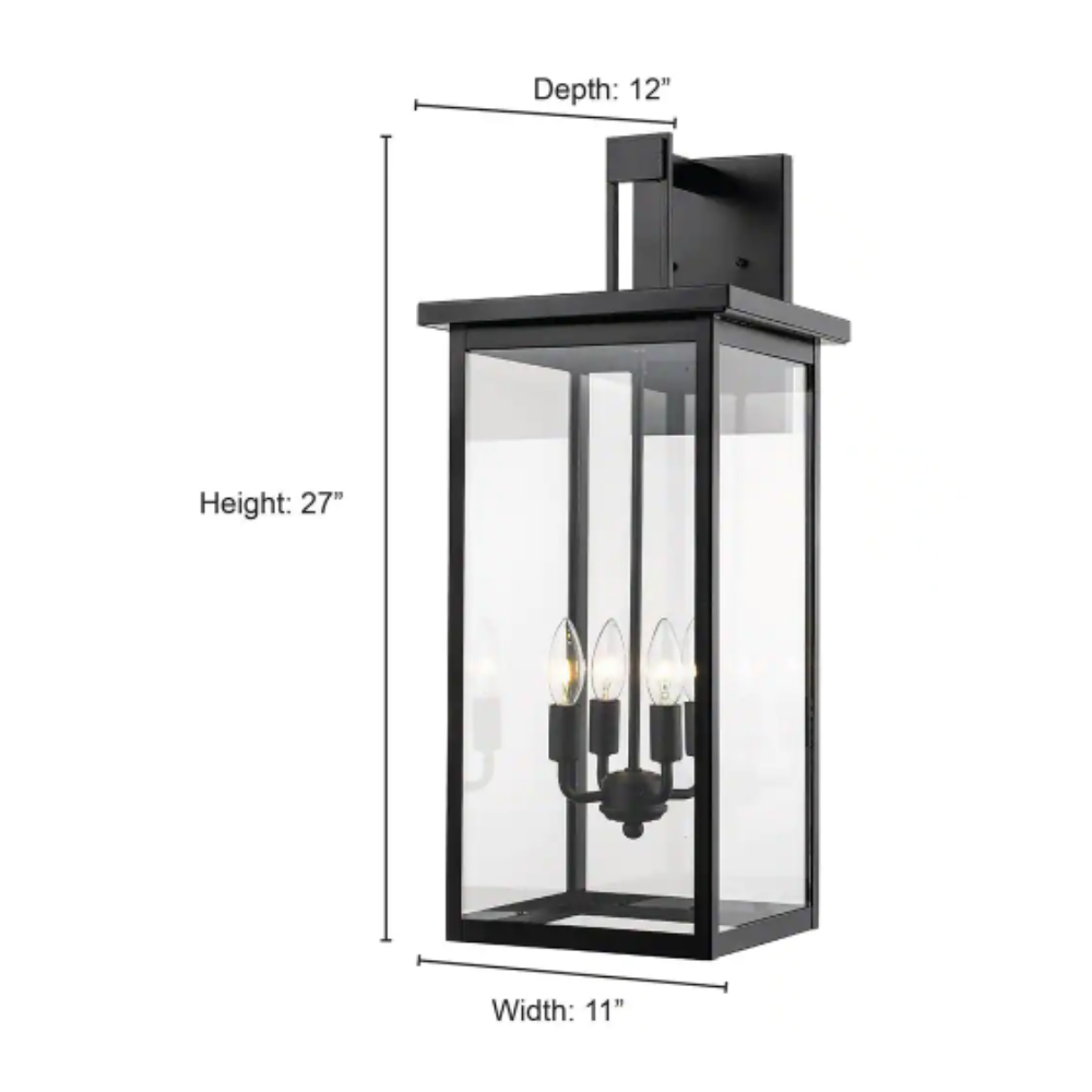Millennium Lighting 27 in. 4-Light Powder Coat Black Outdoor Wall-Light Sconce with Clear Glass