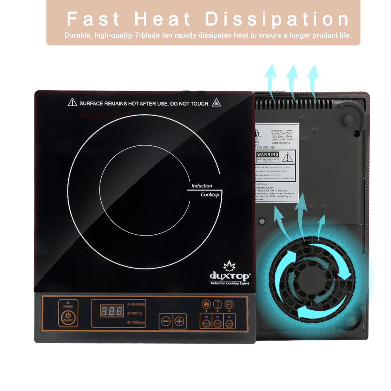 Duxtop 1800W Portable Induction Cooktop Countertop Burner. Silver (8120MC/BT-180G3)