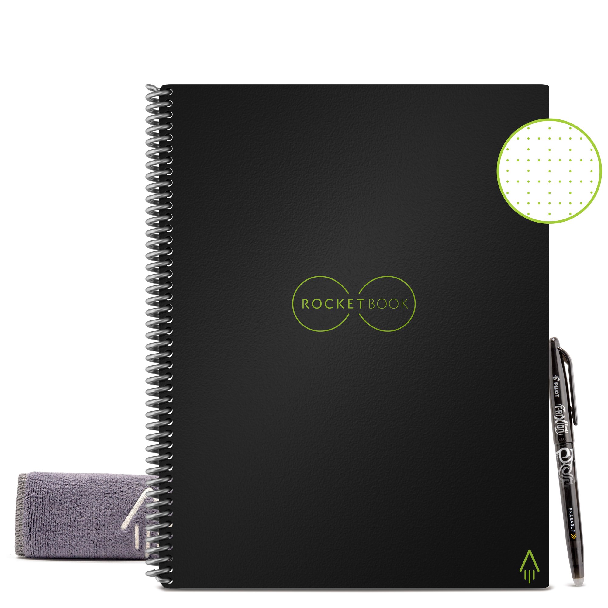 Rocketbook Core Smart Reusable Spiral Notebook. Black. 8.5″ x 11″. Dot-Grid