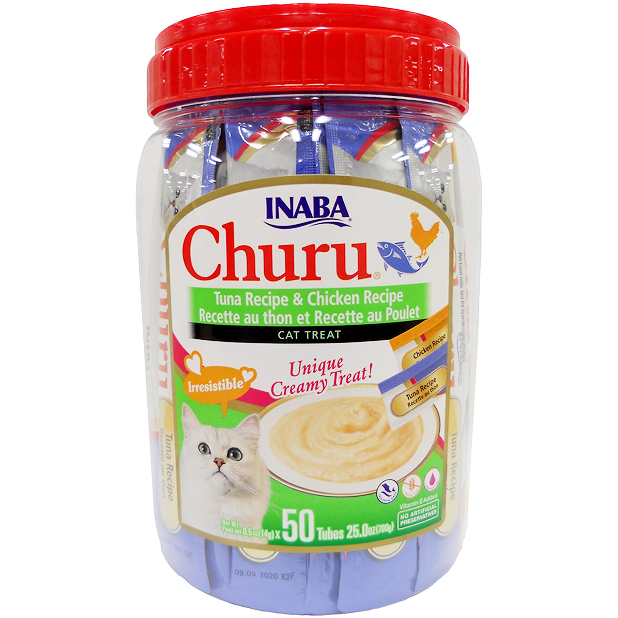 Inaba Churu Creamy. Lickable Wet Cat Treats. 0.5 oz. 50 Tubes. Tuna & Chicken Variety