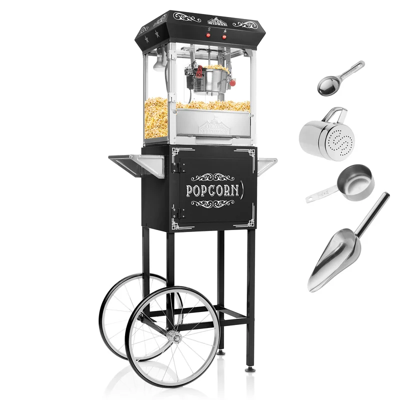 Olde Midway 6 oz. Kettle Popcorn Machine With Cart. Black