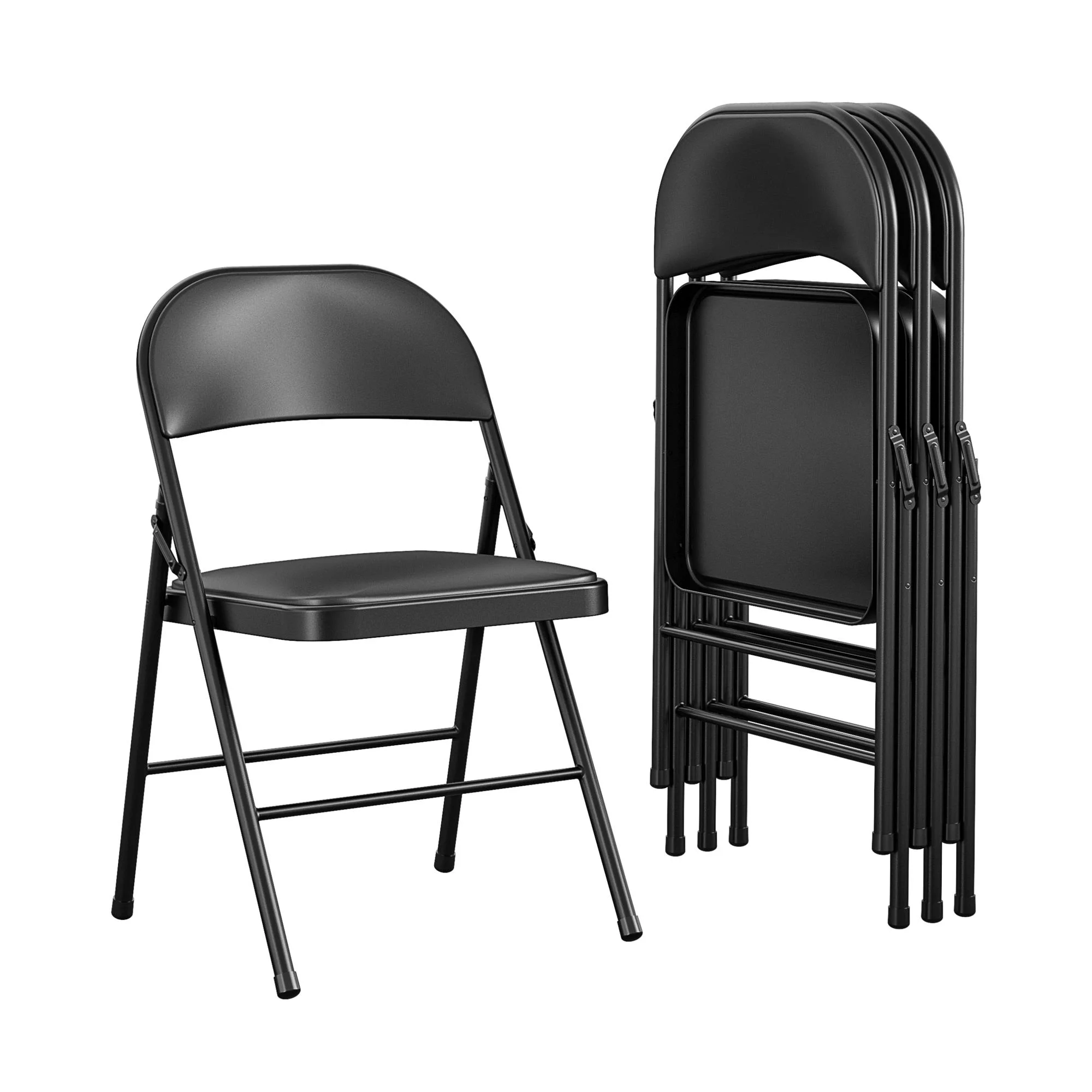 Cosco Premium Vinyl Padded Metal Folding Chair. Double Braced. Black. 4-Pack