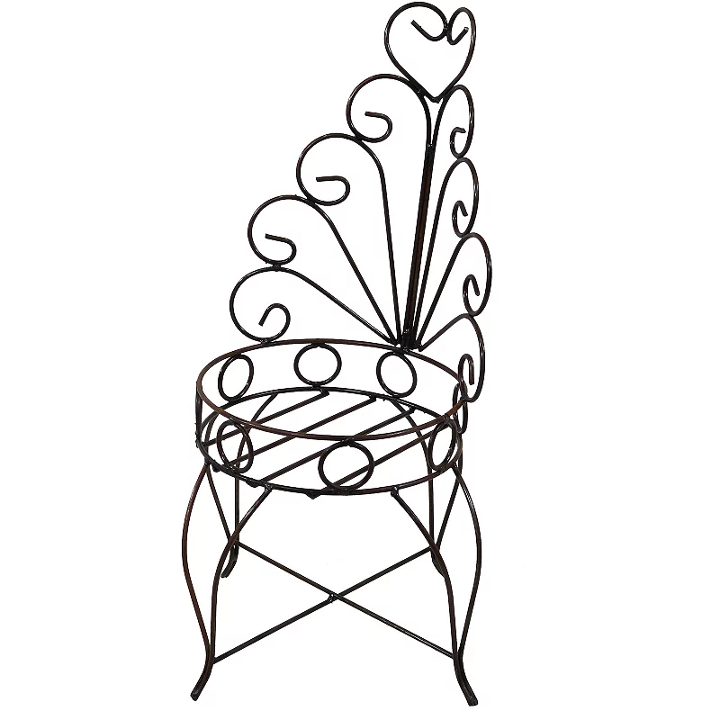 Sunnydaze Indoor/Outdoor Metal Sweethearts Chair Planter Stand - Brown - 25.25 Inch