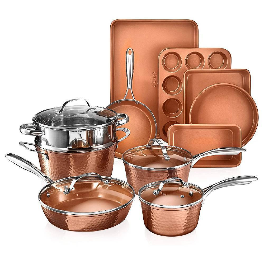 Gotham Steel Hammered Copper Collection  C 15 Piece Premium Cookware & Bakeware Set
