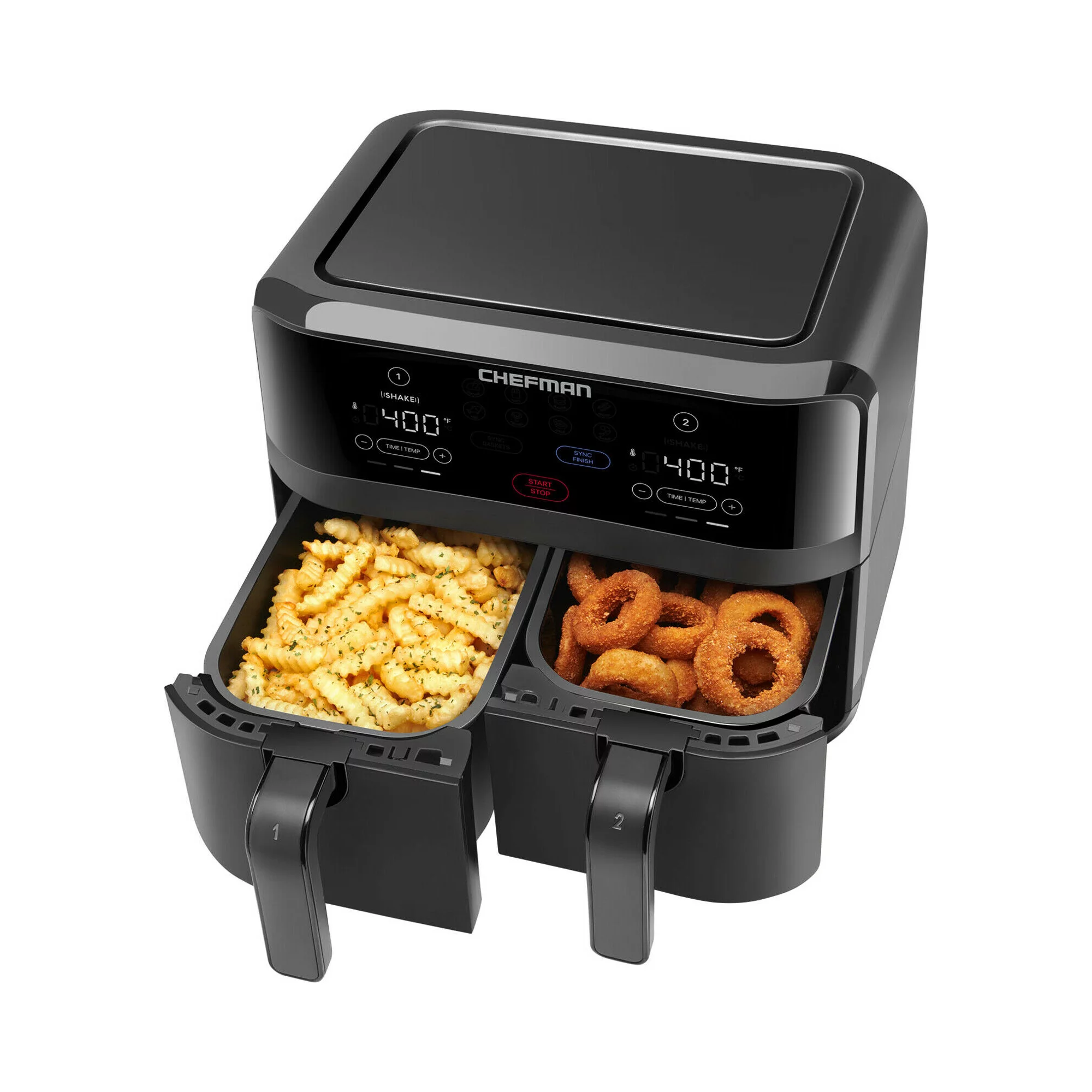 Chefman TurboFry Digital Touch Dual Basket Air Fryer. XL 9 Quart. 1500W. Black