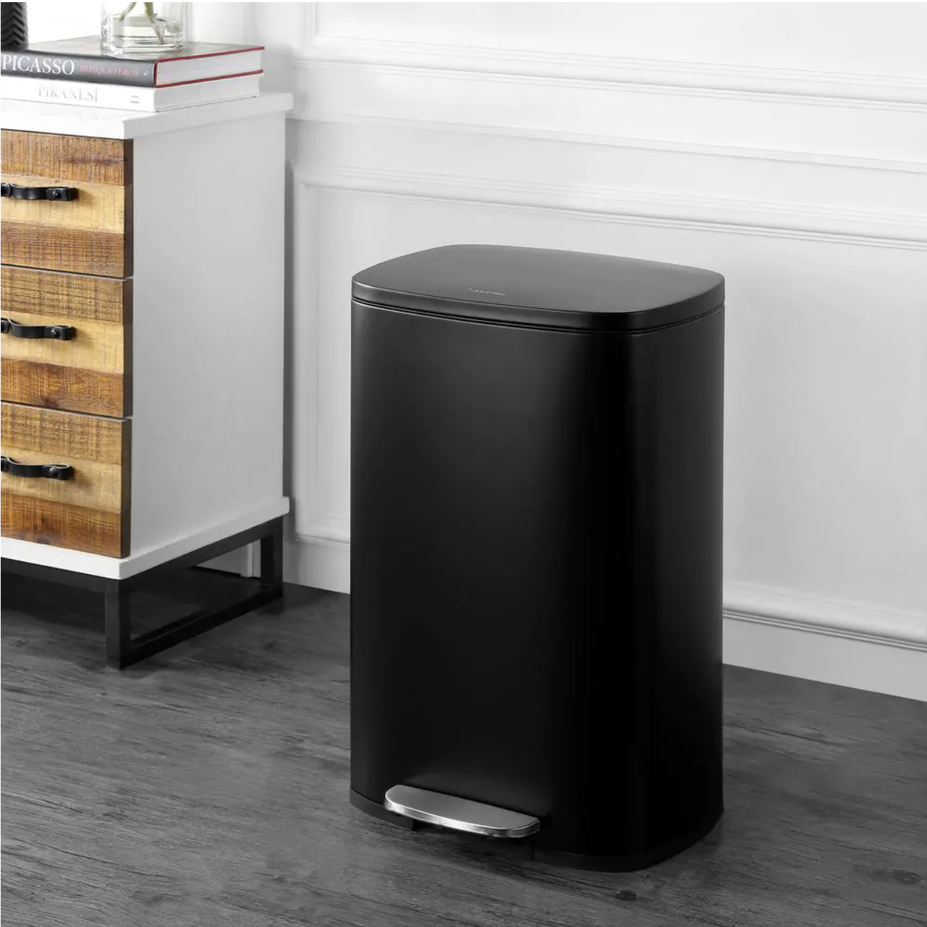 happimess Connor 13 Gal. Black Rectangular Trash Can with Soft-Close Lid and Free Mini Trash Can