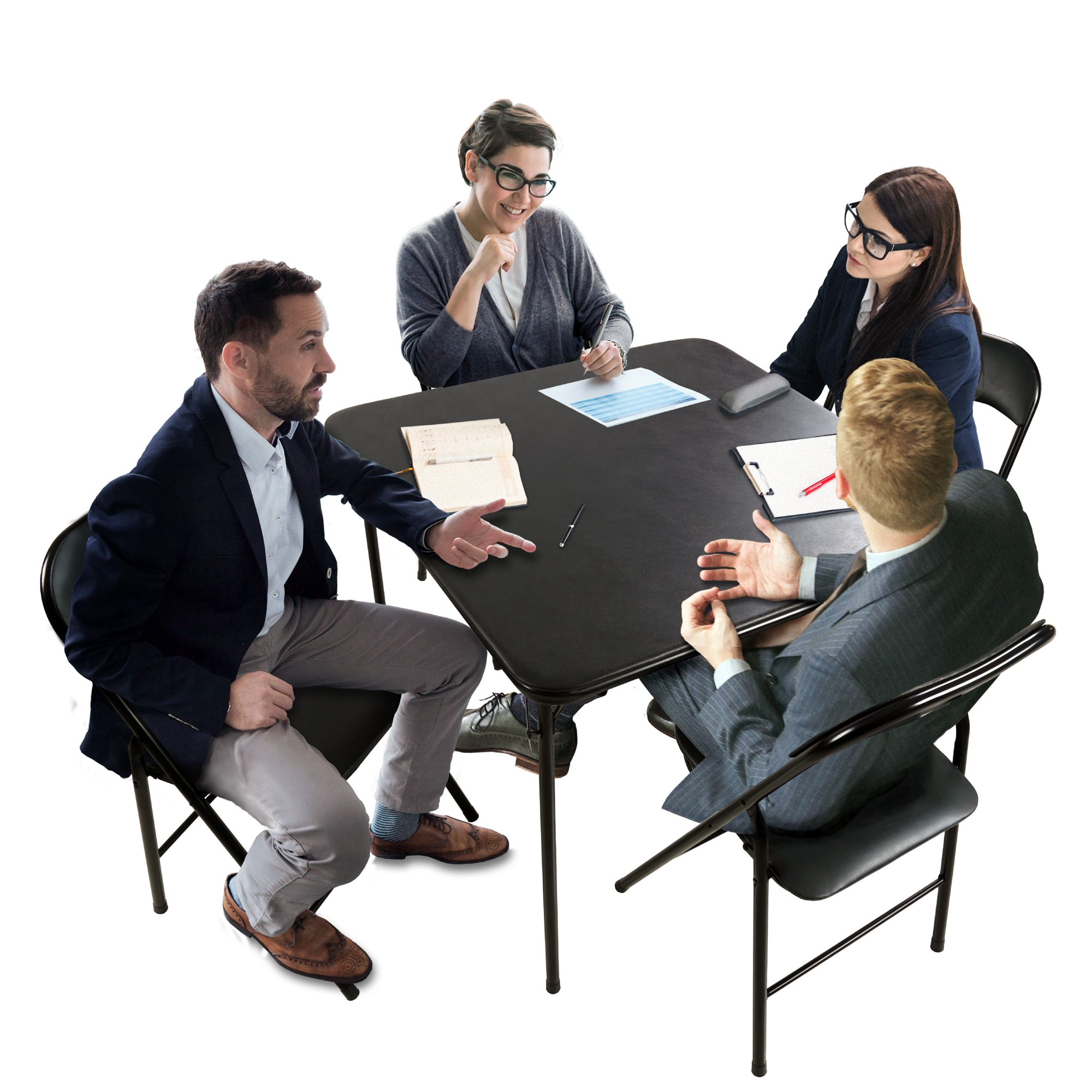 PDG 5 Piece Folding Card Table Set in Black. Plastic Development Group