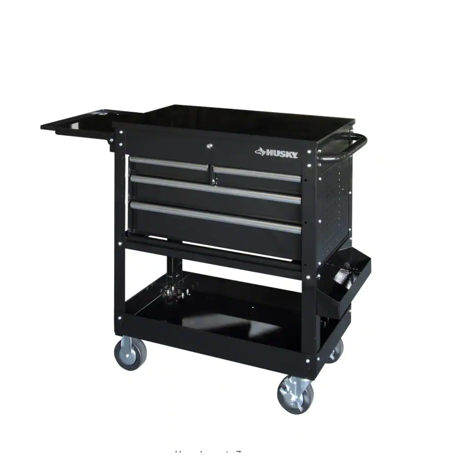 Husky XHOUC3304B11 33-in 4-Drawer Mechanics Cart with Extended Side Table and Bottle Tray