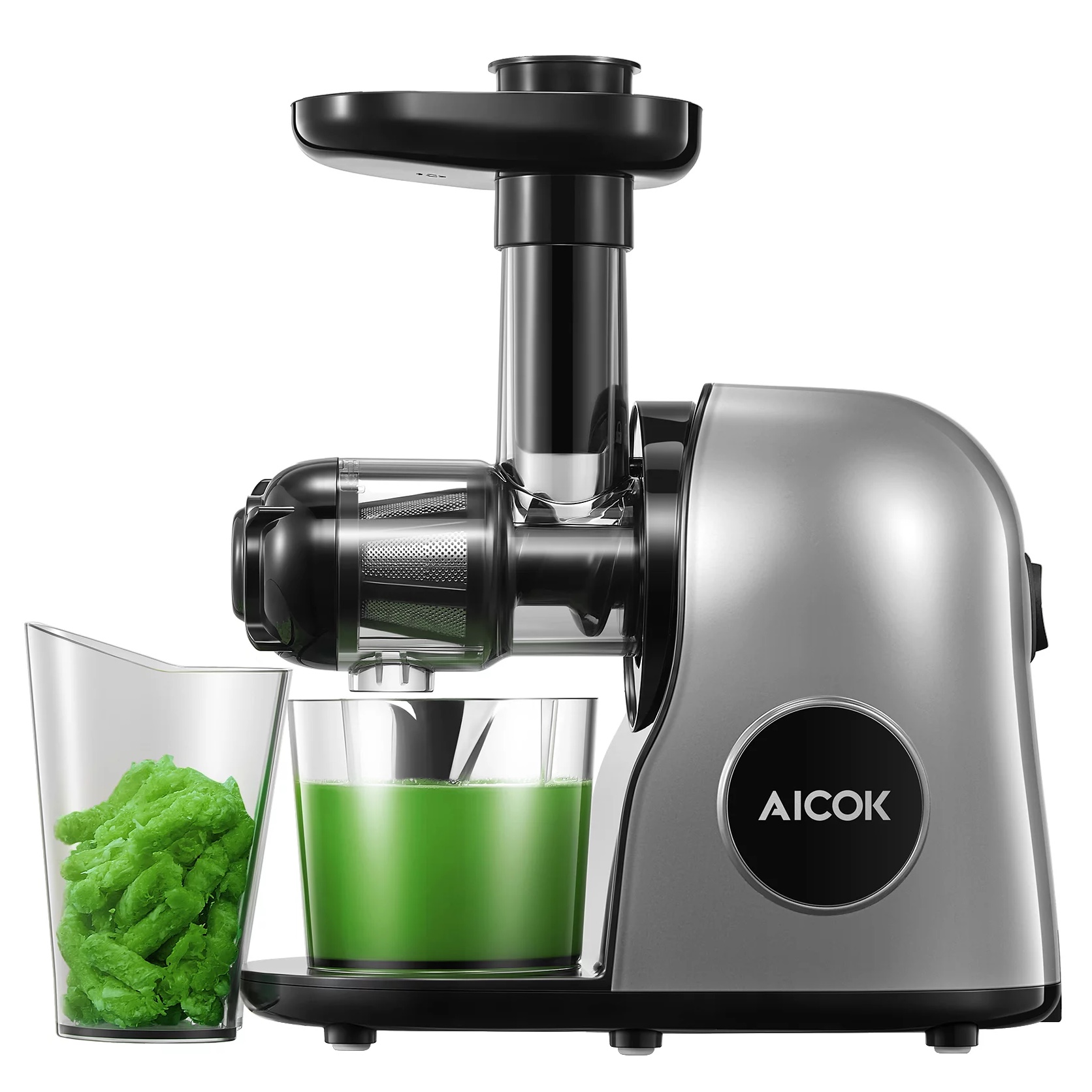 Aicok Slow Masticating Juicer with Higher Juice Yield and Drier Pulp. Quiet Motor & Reverse Function. Galaxy Grey