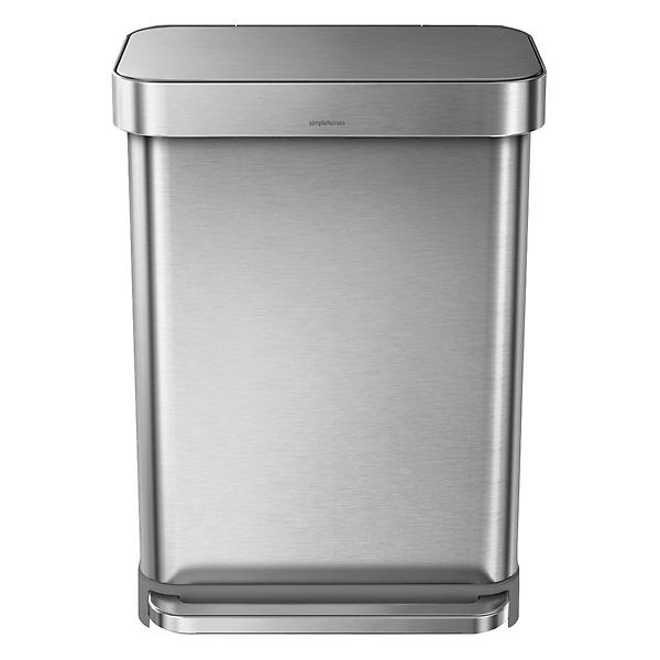 Simplehuman Stainless Steel 14.5 Gal. Rectangular Trash Can With Liner Pocket