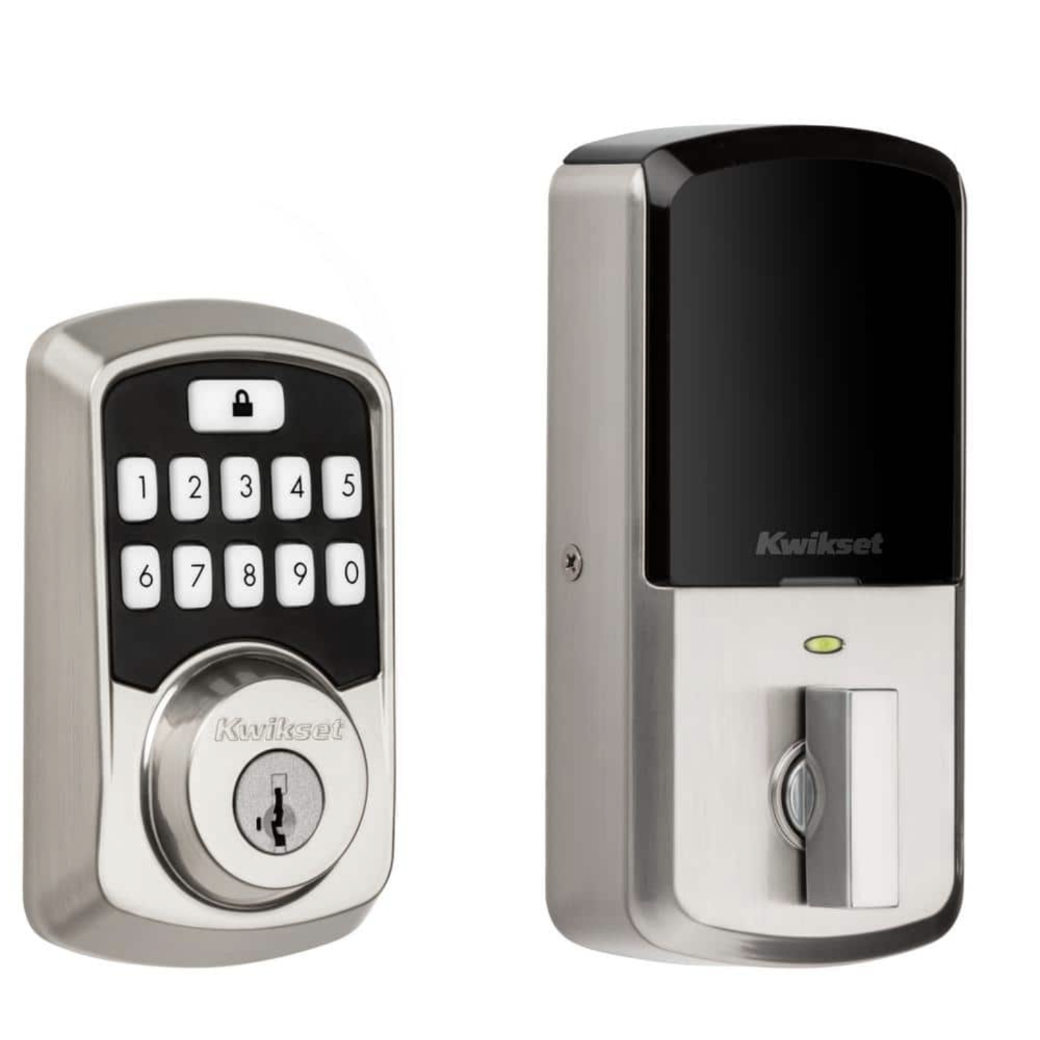 Kwikset Aura Satin Nickel Single Cylinder Electronic Bluetooth Keypad Smart Lock Deadbolt featuring SmartKey Security
