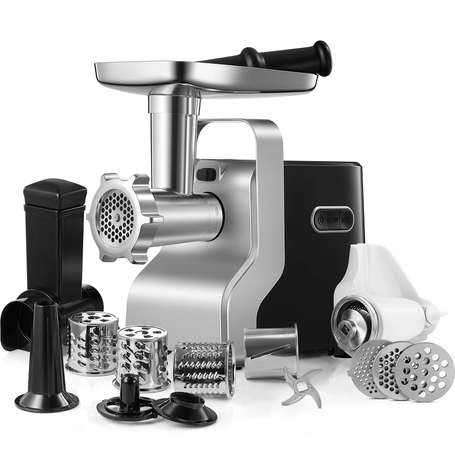 Aicok 5-in-1 Heavy Duty Electric Meat Grinder. 2500W Max. 3 Stainless Steel Grinding Plates. 5 Pounds/Min