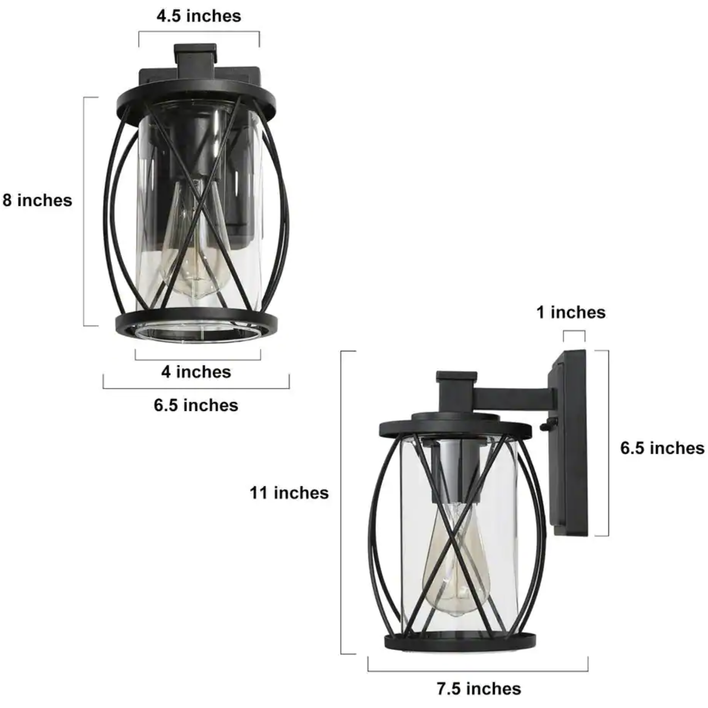 Uolfin Modern Drum Outdoor Wall Light TORA 1-Light Matte Black Outdoor Cage Wall Lantern with Clear Glass Shade (2-Pack)