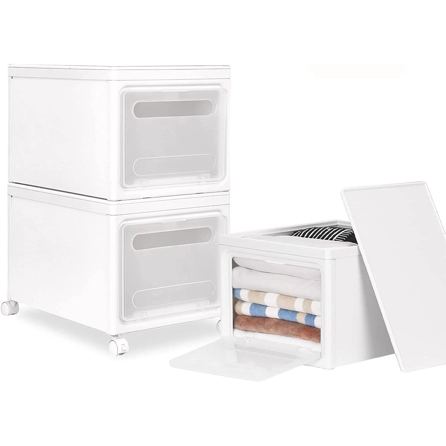 Sugift Plastic Storage Bins With Lids. Compact Stacking Large Plastic Organization. White. 4-Pack