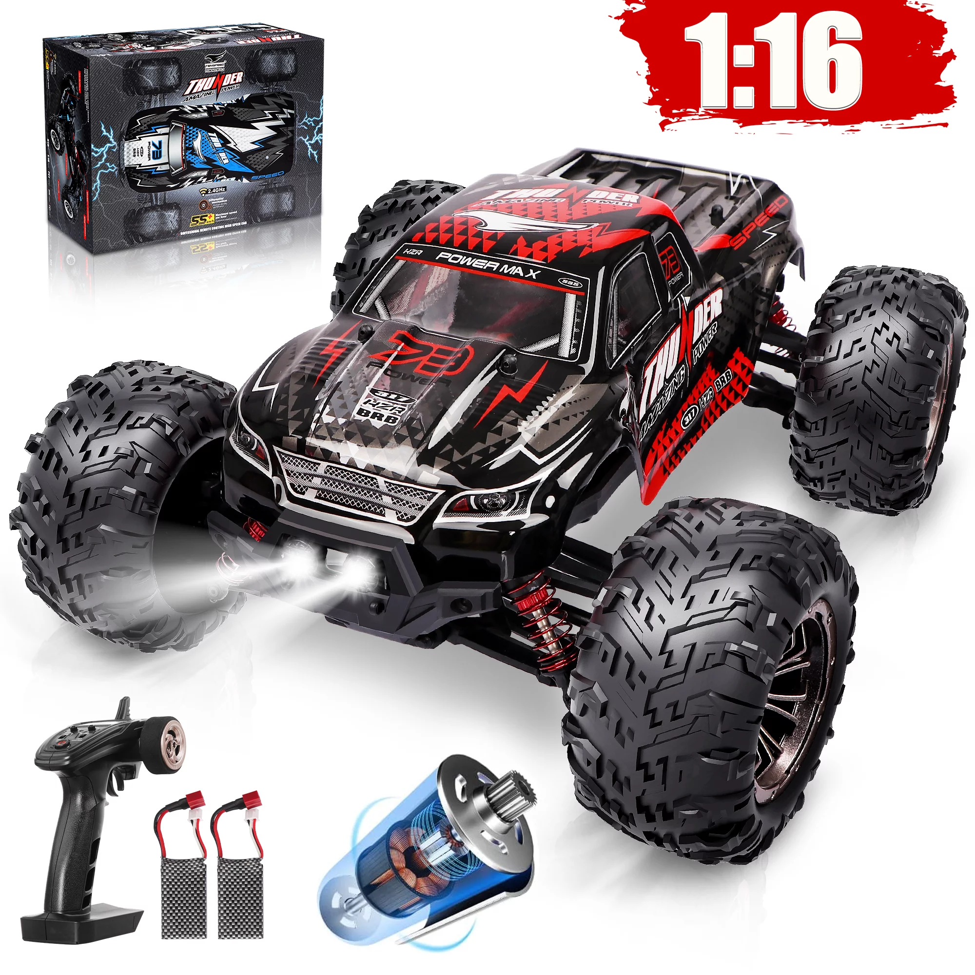 Hot Bee Remote Control Car 1:16 RC Cars 40+km/h 4WD Off Road Monster Truck with Lights