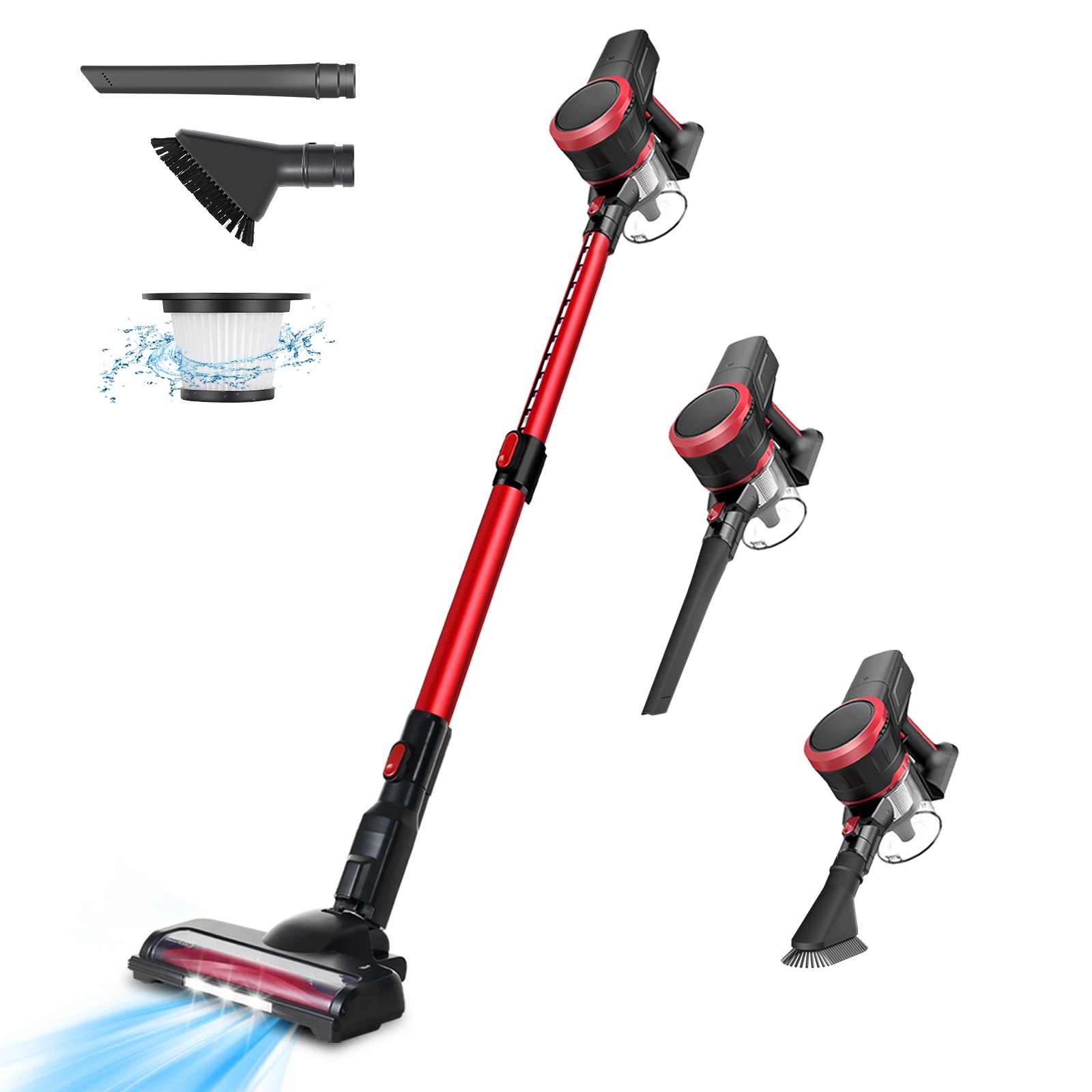 Tocwon Cordless Vacuum Lightweight Stick Vacuum Cleaner with 23Kpa Suction. Fast Charging. Red