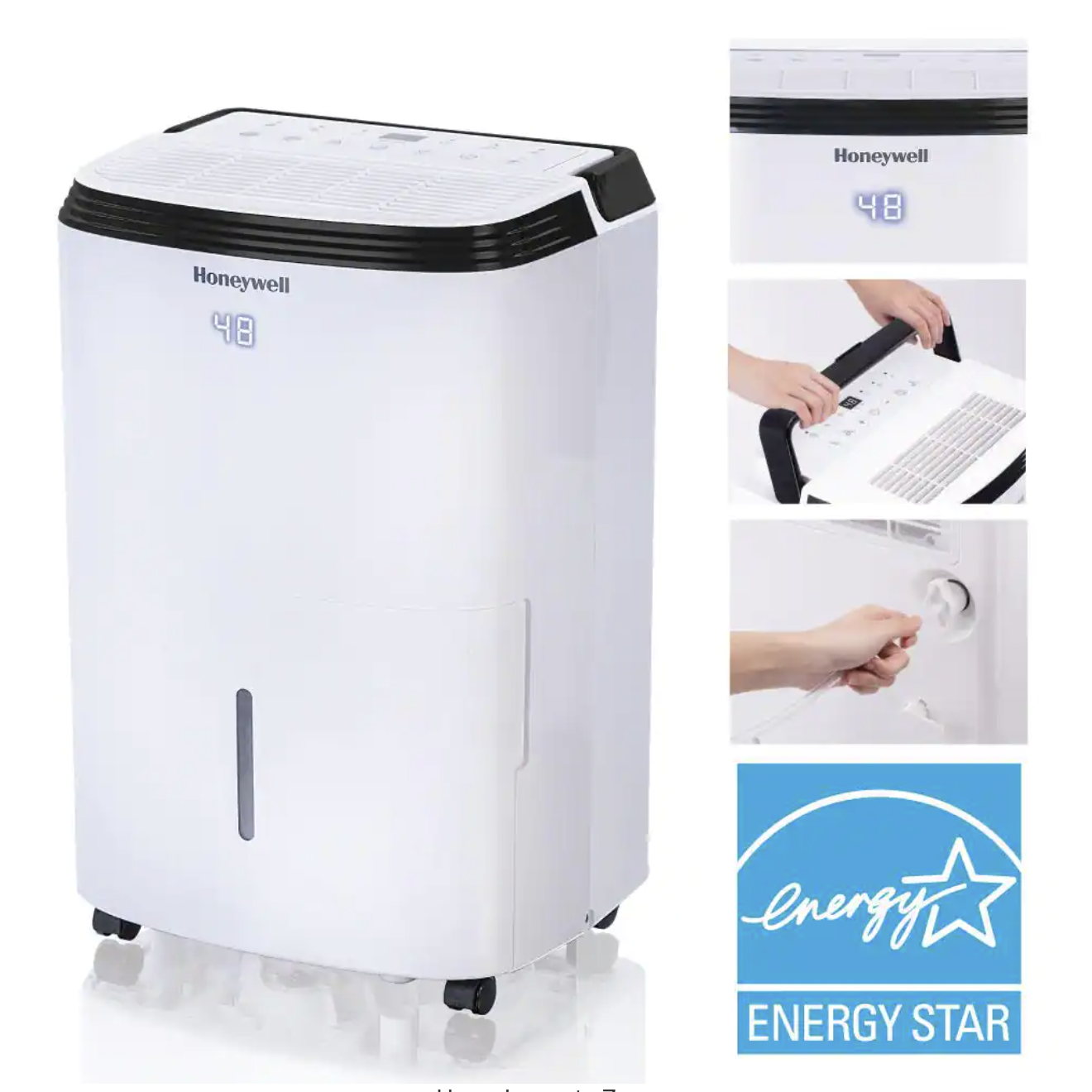 Honeywell ENERGY STAR 50-Pint Dehumidifier with Filter Change Alert. White