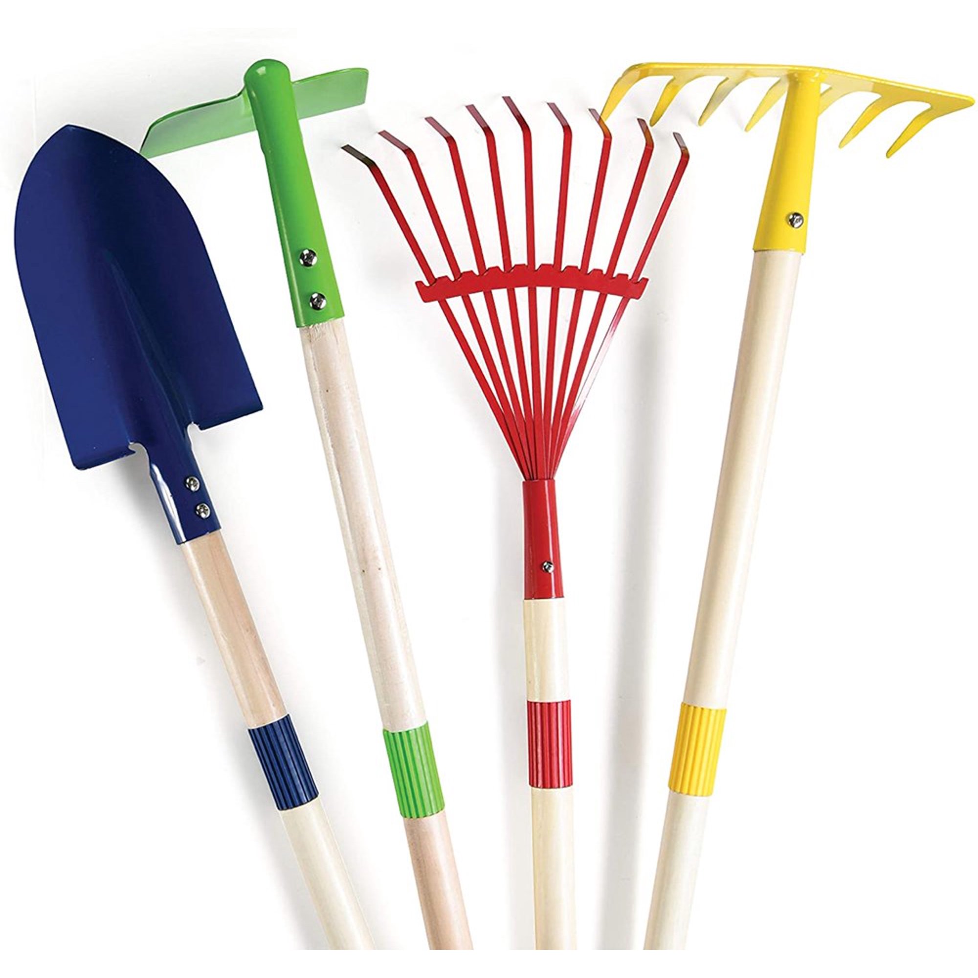 Play22 Kids Garden Tool Set Toy 4-Piece. Shovel. Rake. Hoe. Leaf Rake. Wooden Gardening Tools for Kids