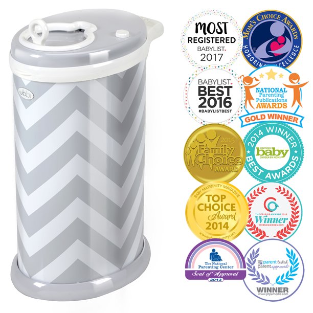 Ubbi Steel Diaper Pail. 1 Refill. Gray Chevron