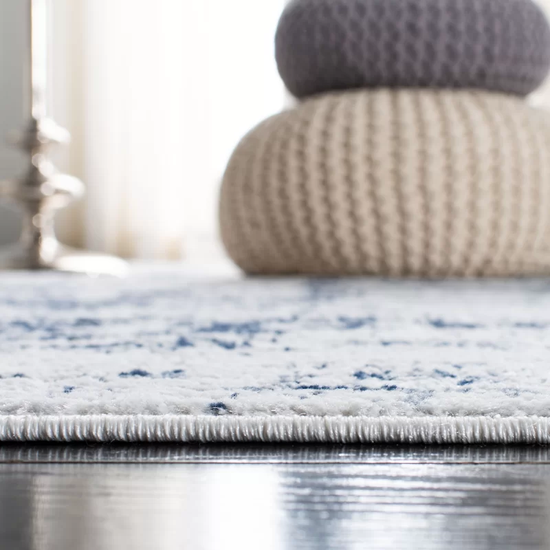 17 Stories Doogie Machine Woven / Power Loomed Ivory/Navy Rug. Rectangle 10′ X 14′