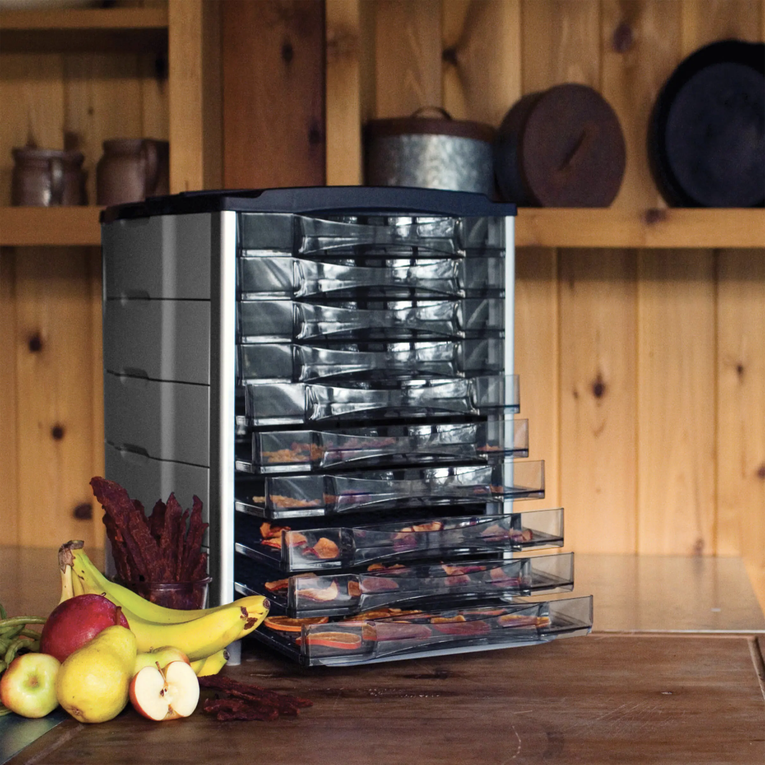 Weston 10-Tray Black and Silver Food Dehydrator with Temperature Display