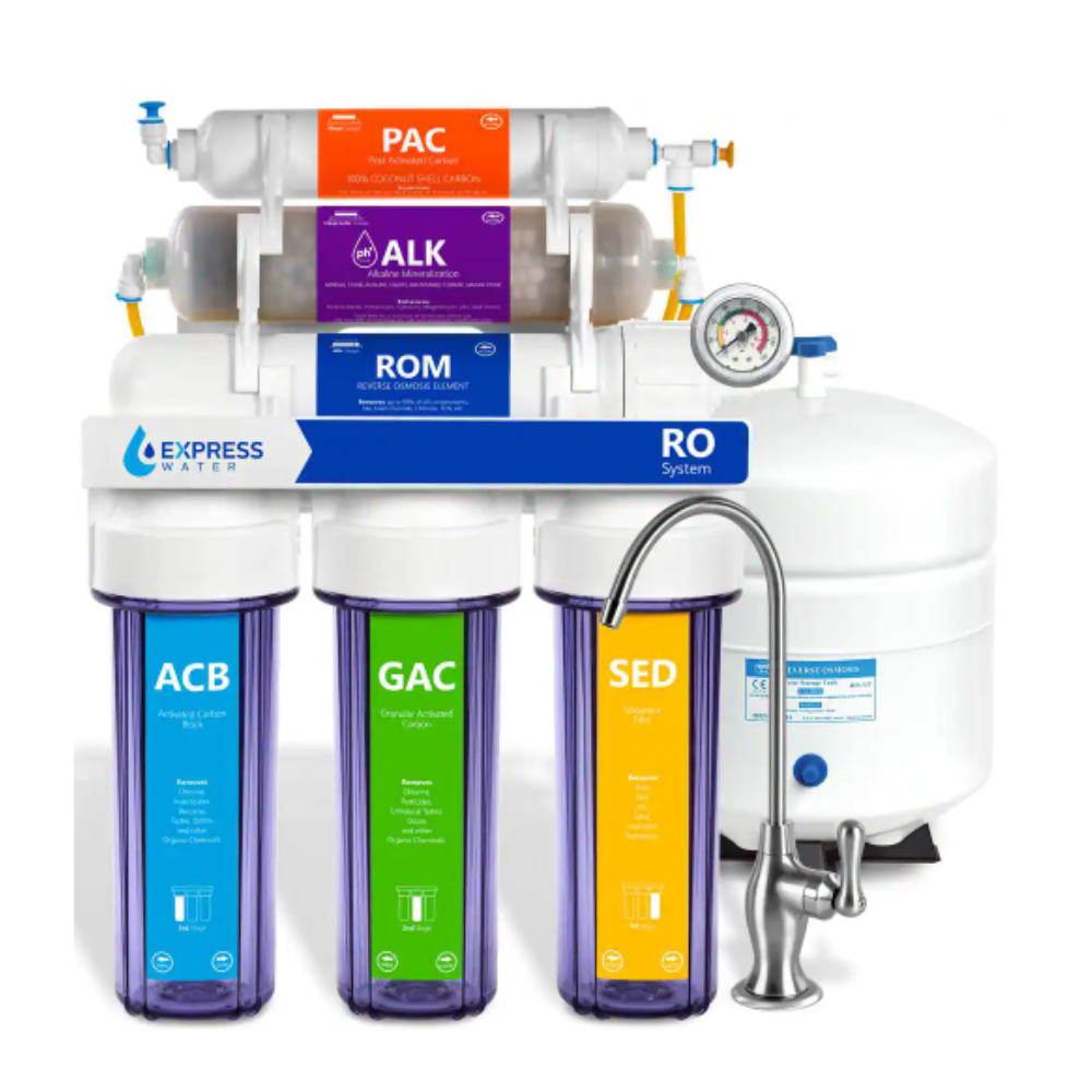 Express Water Reverse Osmosis Alkaline Water Filtration System - 10 Stage RO Water Filter with Faucet and Tank - 100 GPD