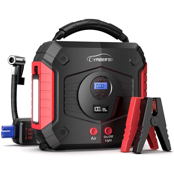 Yaber YA30 Jump Starter with Air Compressor 150 PSI 2500A Peak 24800 mAh Battery 12V Car Pack Super Safe