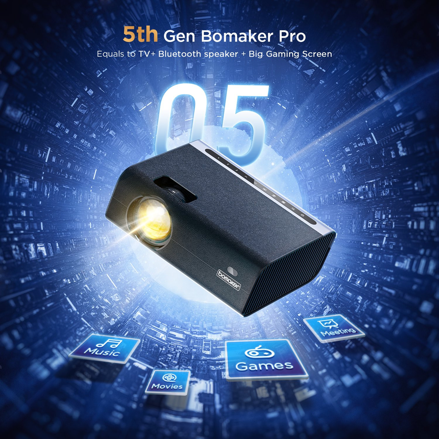 Bomaker WiFi Projector. Full HD 1080P Supported. Touch Buttons & Leather Texture Design