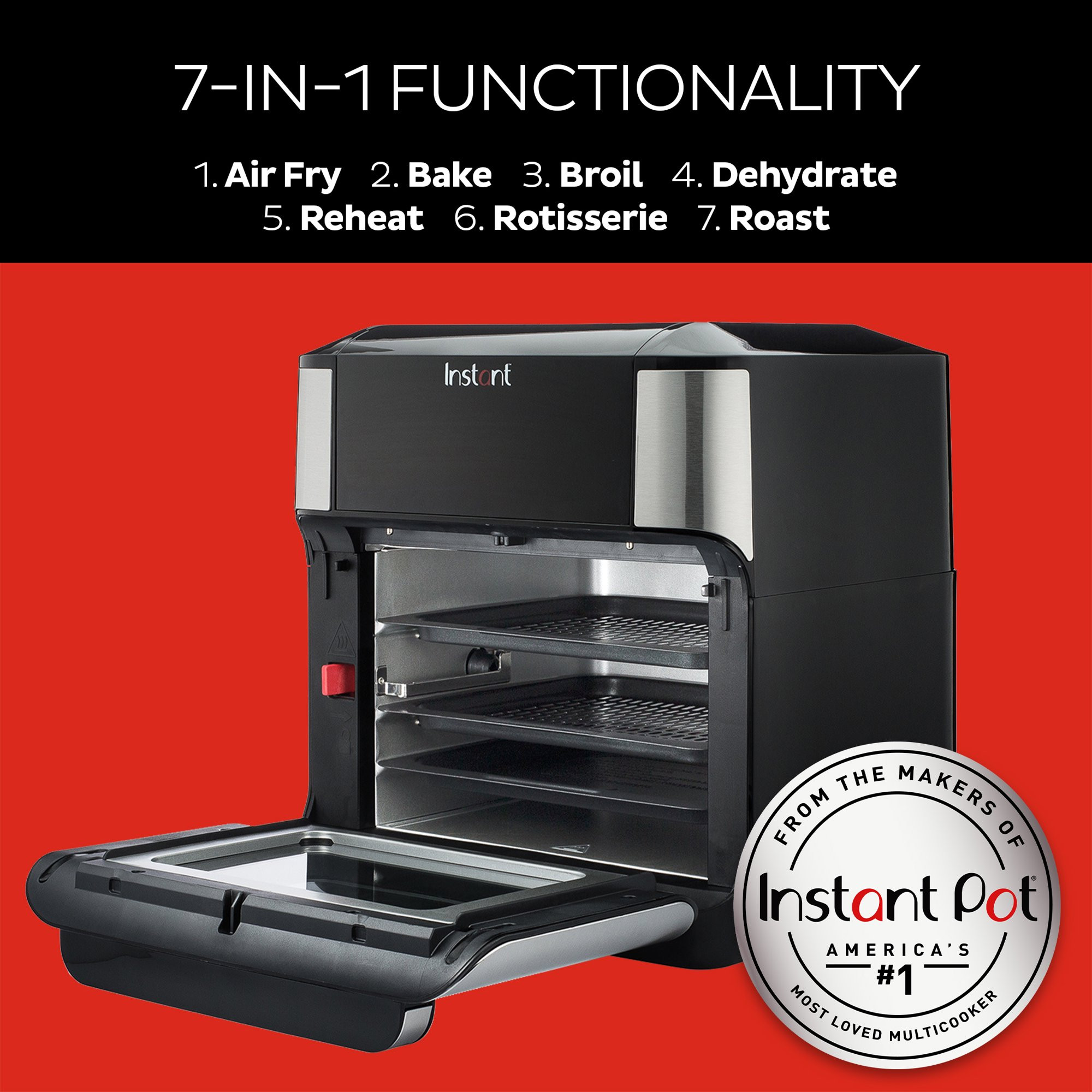 Instant Vortex Plus 10 Qt 7-In-1 Digital Air Fryer Oven. with Rotisserie Spit. Drip Pan & 2 Cooking Trays