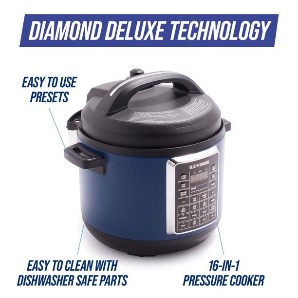 Blue Diamond Weekday Wonder 16-in-1 Diamond-Infused Nonstick 6 Quart Pressure Cooker. Slow Cooker