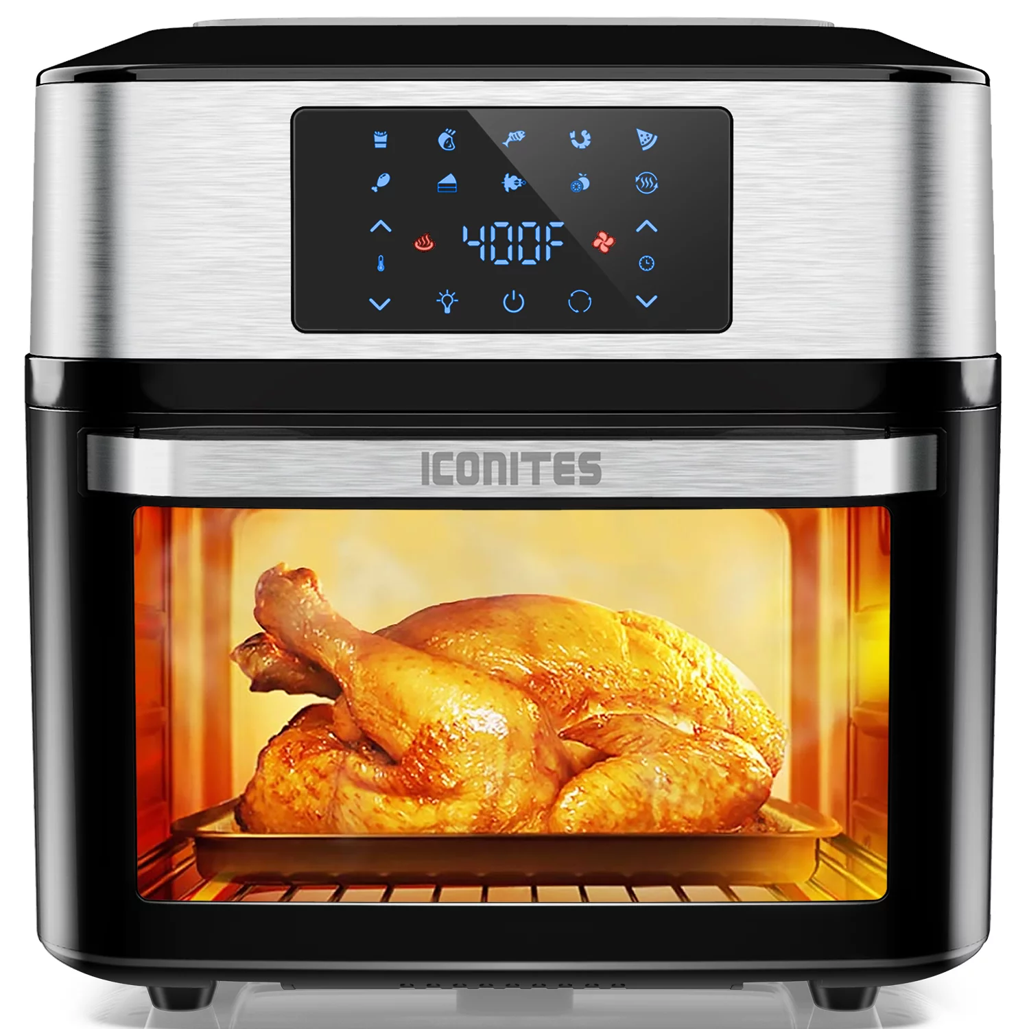 Iconites 20 Quart Air Fryer 10-in-1 Toaster Ovens AO1202K. Rotisserie Black