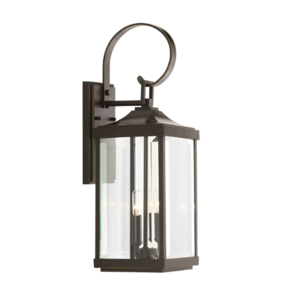 Progress Lighting Gibbes Street 7 in. 2-Light Antique Bronze Clear Beveled Glass New Traditional Outdoor Medium Wall Lantern Light
