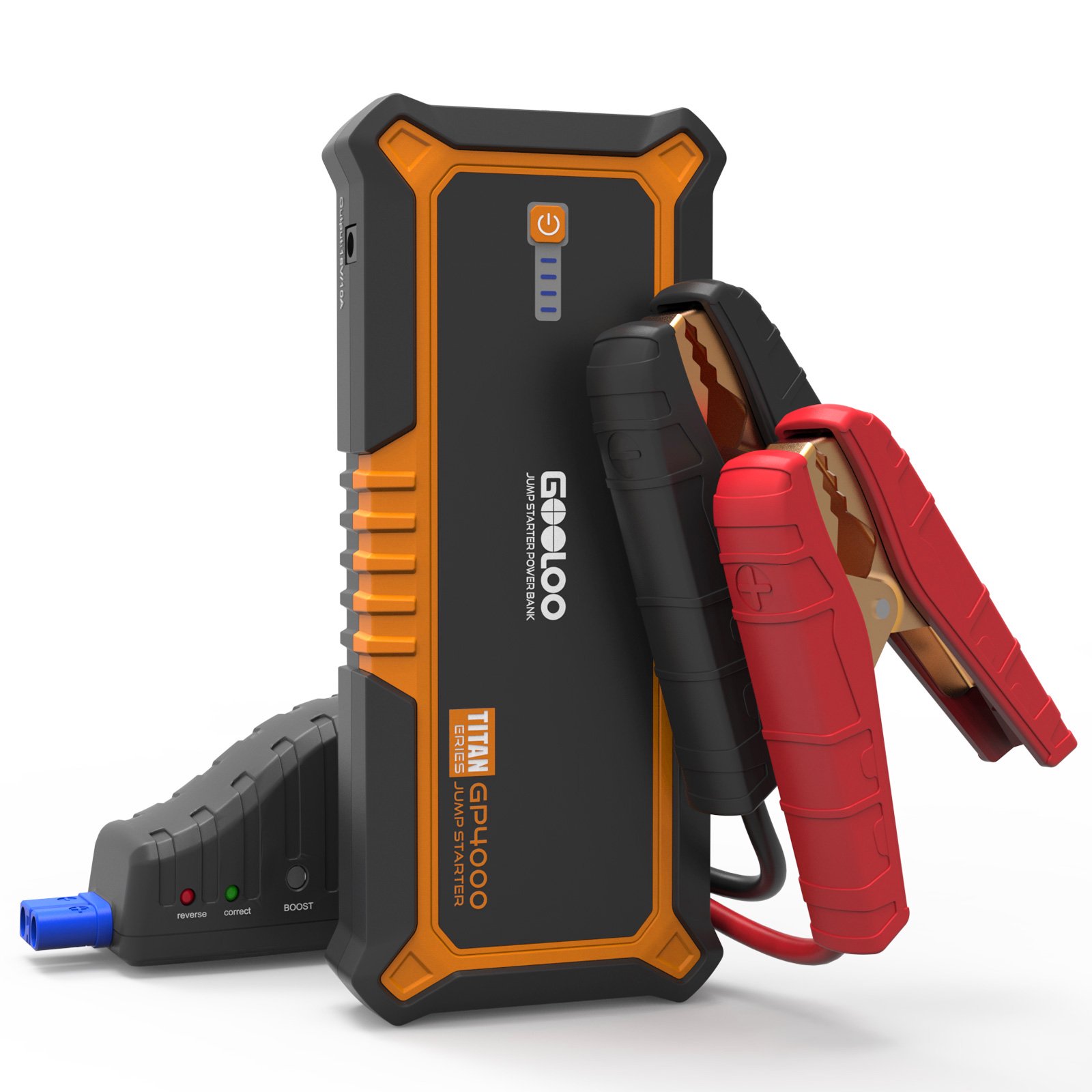 Gooloo GP4000 4000A Peak Jump Starter 26800mAh Auto Battery Pack. All Gas up to 10.0L Diesel Engine. Orange