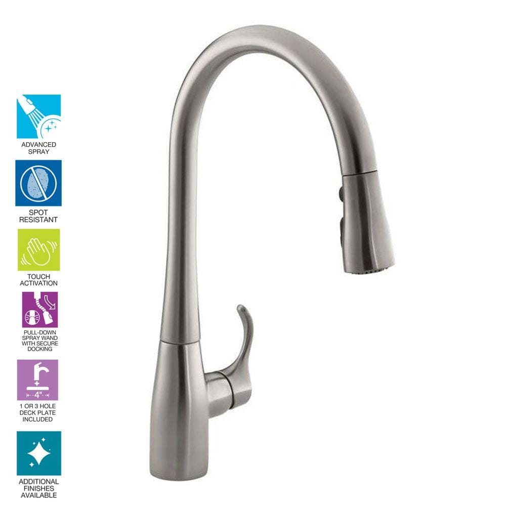 Kohler Simplice Single-Handle Pull-Down Sprayer Kitchen Faucet with DockNetik and Sweep Spray. Vibrant Stainless