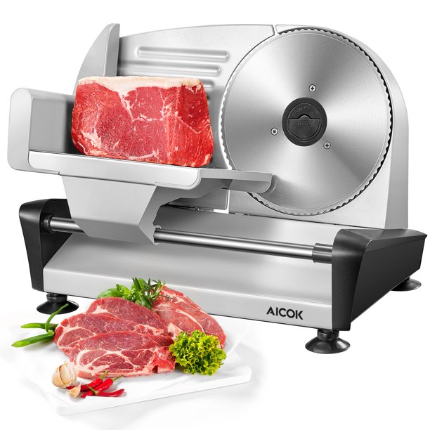 Aicok Meat Slicer with 7.5″ Removable Stainless Steel Blade. Cuts Meat. Cheese. Bread
