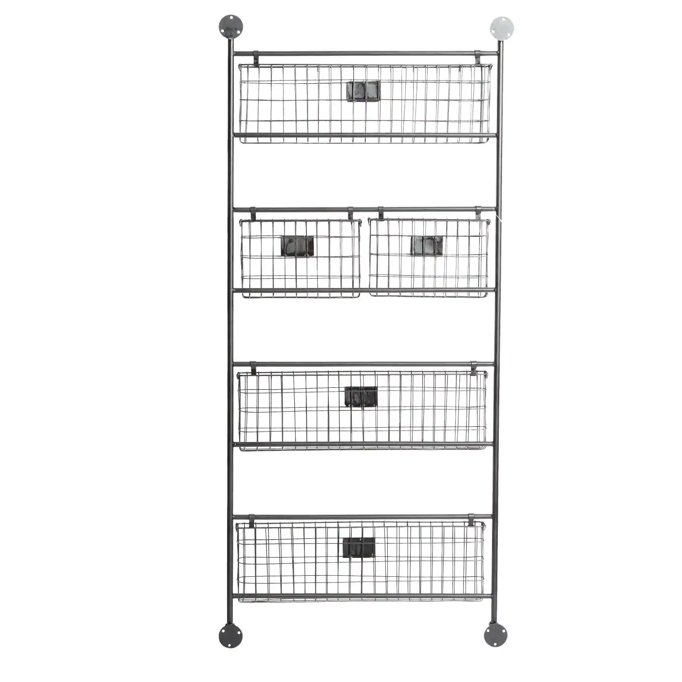 Litton Lane Black Wall Mounted 5 Slots Magazine Rack Holder with Suspended Baskets and Label Slot