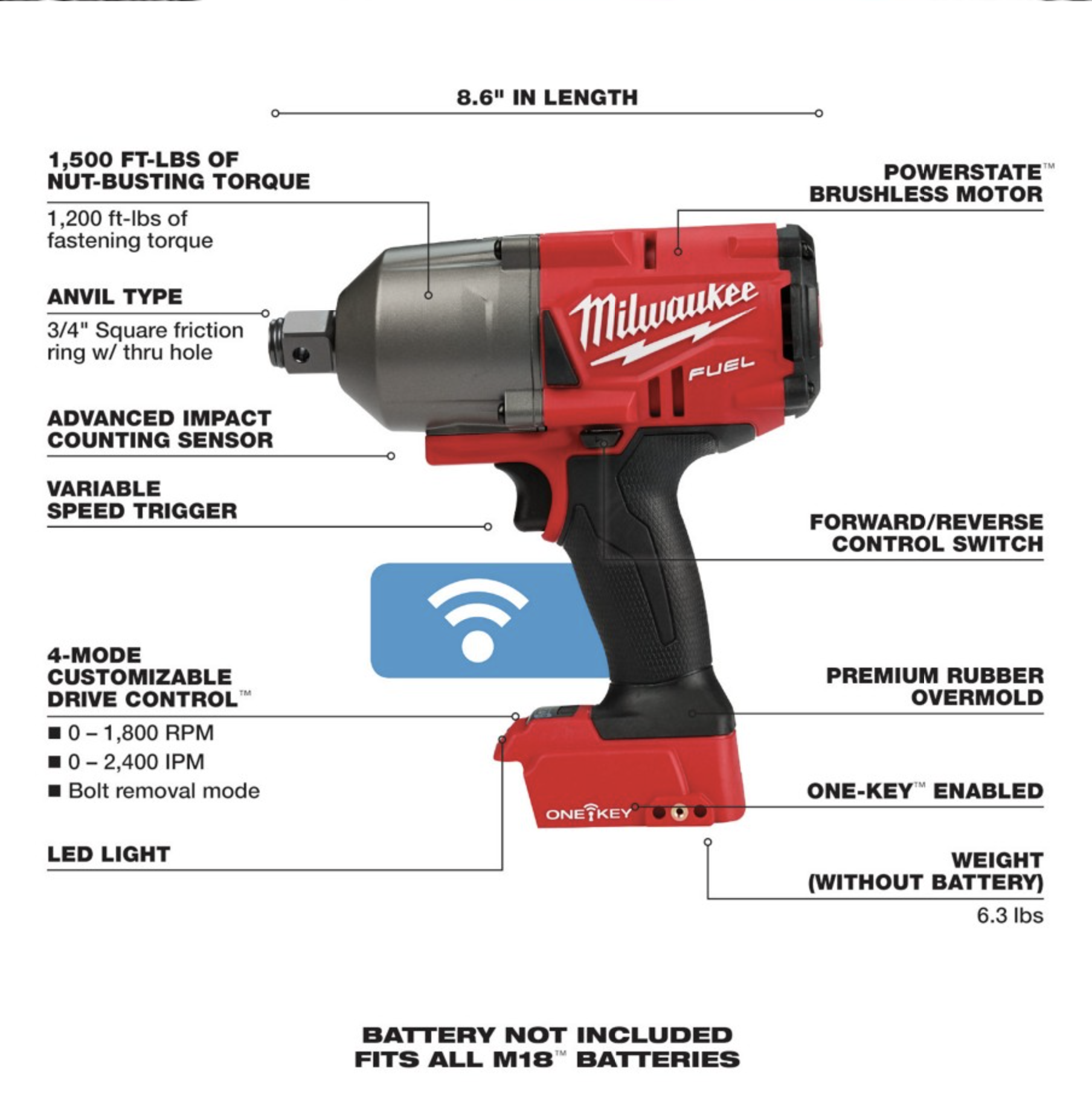 Milwaukee M18 Fuel W/ One-Key High Torque Impact Wrench 3/4″ Friction Ring Bare Tool