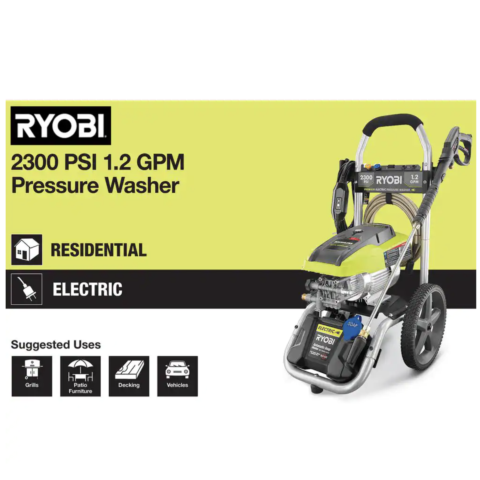 Ryobi 2300 PSI 1.2 GPM High Performance Electric Pressure Washer with 12 in. Surface Cleaner (RY142300-SC)