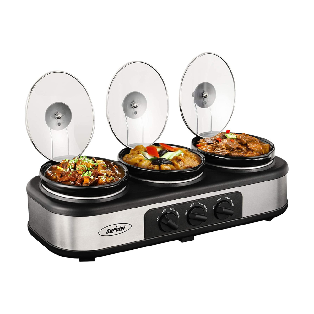 Sunvivi Electric Slow Cooker. 3×1.5 Quart Triple Slow Cooker Buffet Server. Food Warmer Cooker Pot