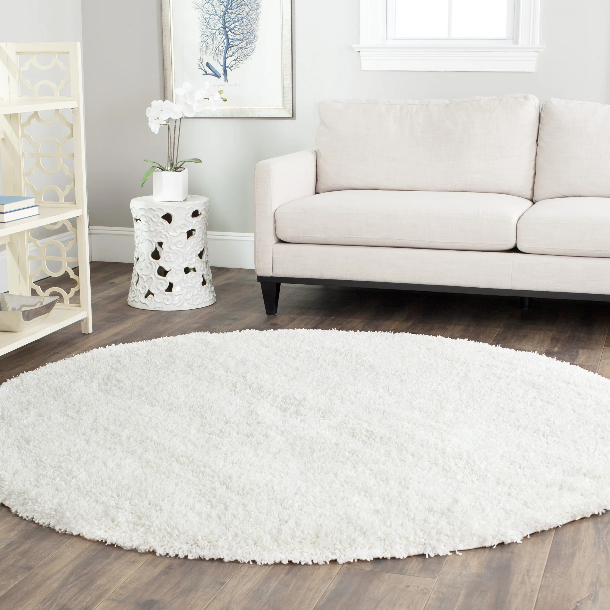 Lark Manor Delane Machine Woven / Power Loomed Performance White Rug. Round 8-6″