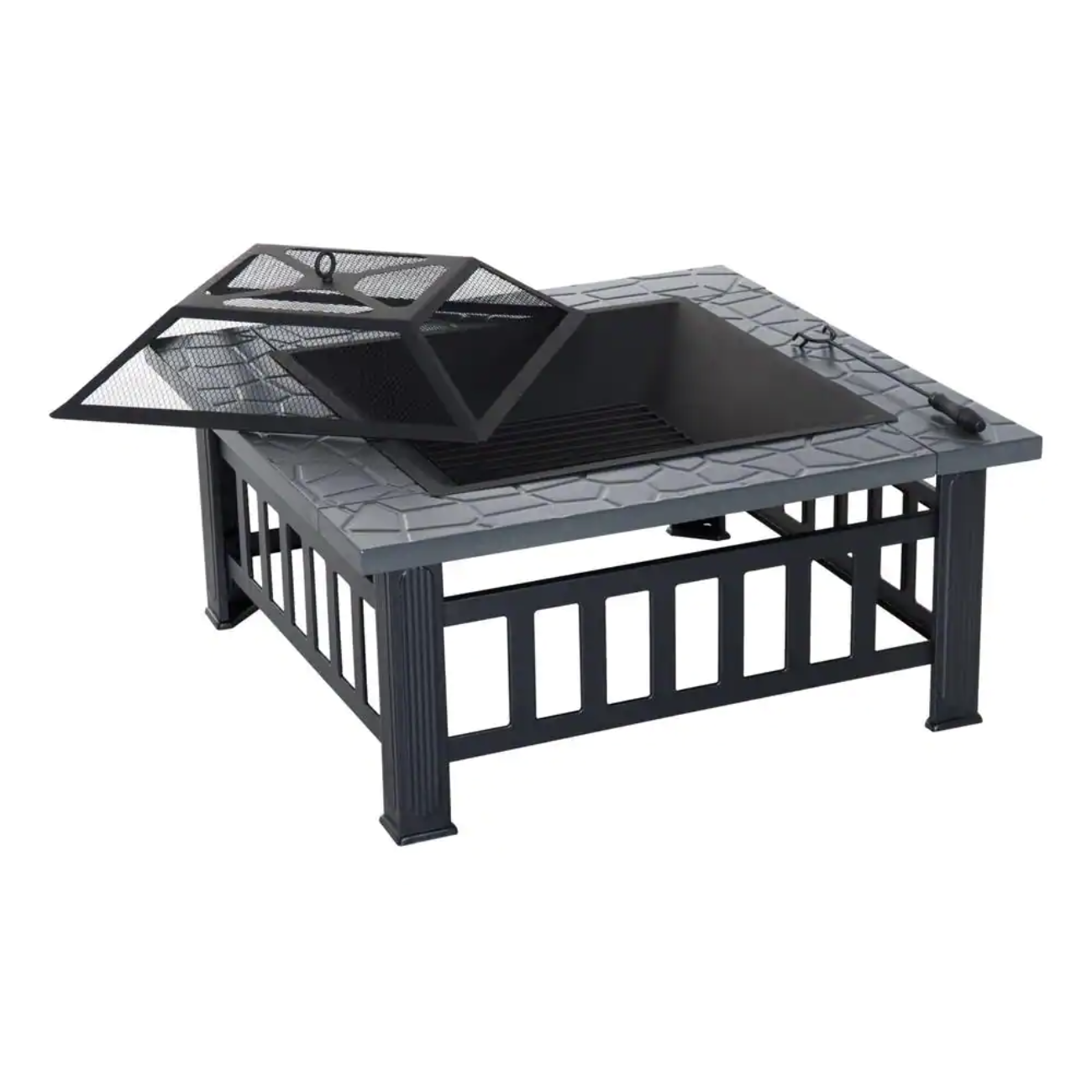 Outsunny 32 in. W x 18 in. H Square Steel Outdoor Patio Wood Burning Fire Pit Table in Black