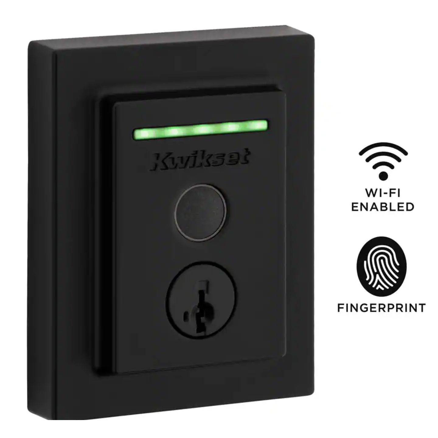 Kwikset Halo Touch Matte Black Contemporary Fingerprint Wi-Fi Electronic Smart Lock Deadbolt Featuring SmartKey Security