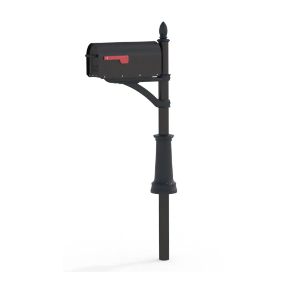 Architectural Mailboxes Sequoia Black. Large. Steel Post Mount Mailbox and Hamilton Post Combo Kit