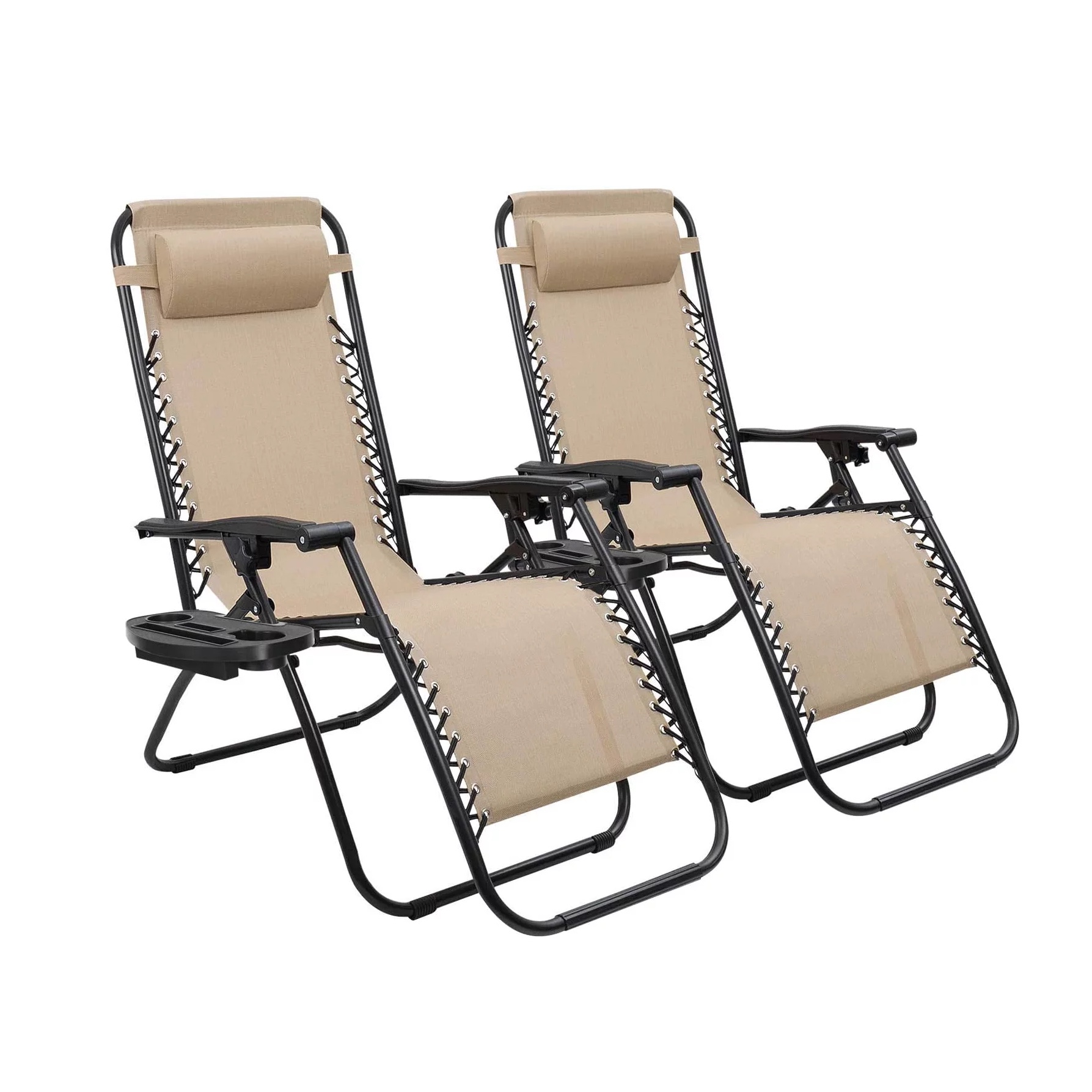 Lacoo 2 Pieces Beige Patio Zero Gravity Chair Camp Reclining Lounge Chairs. Outdoor Lounge Patio Chair with Adjustable Pillow
