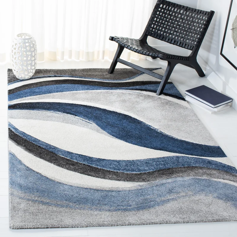 Orren Ellis Tornillo Machine Woven/Power Loomed Performance Gray/Blue Rug. Rectangle 8′ x 10′