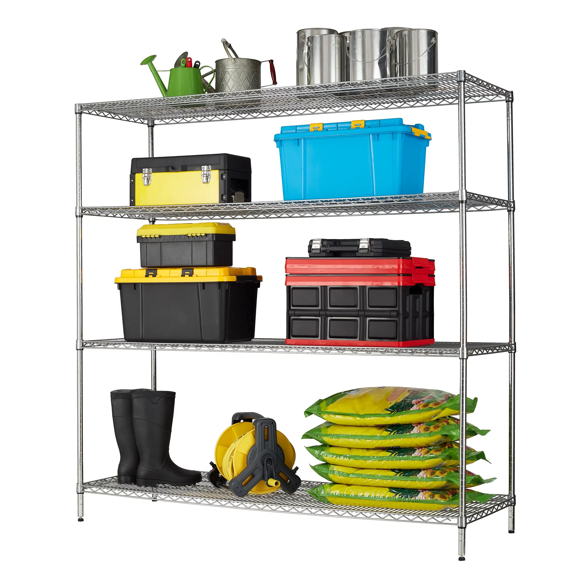 Hyper Tough 4-Shelf Commercial Steel Wire Shelving Unit. Chrome. 24″Dx72″Wx72″H