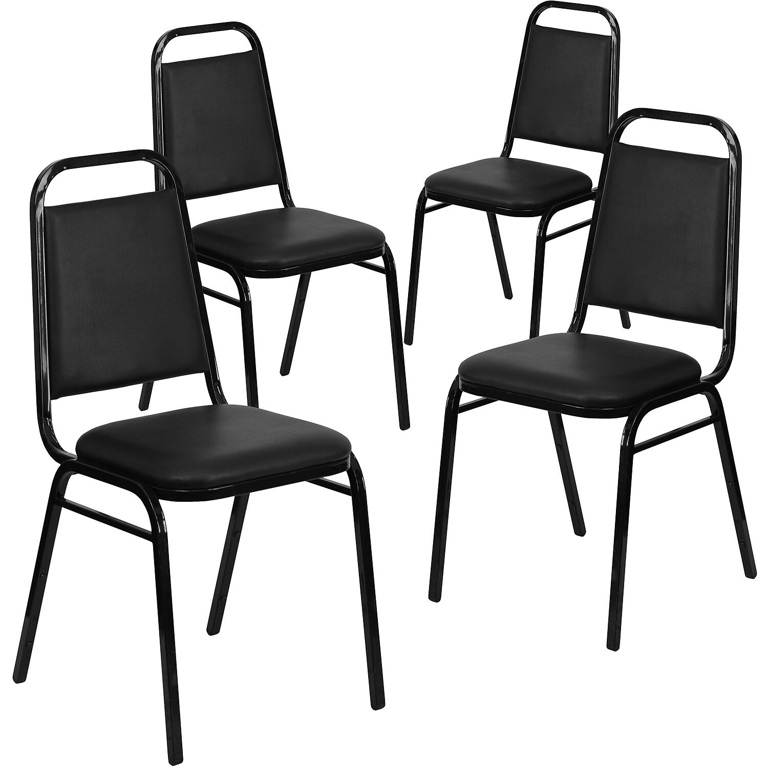 Flash Furniture Hercules Series Trapezoidal Back Stacking Banquet Chair in Black Vinyl - Black Frame. 4-Pack