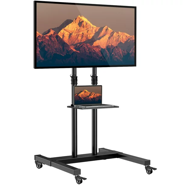 Perlesmith Mobile TV Stand on Wheels for 32-75 inch Flat/Curved TVs With Height Adjustable Floor Trolley Stand